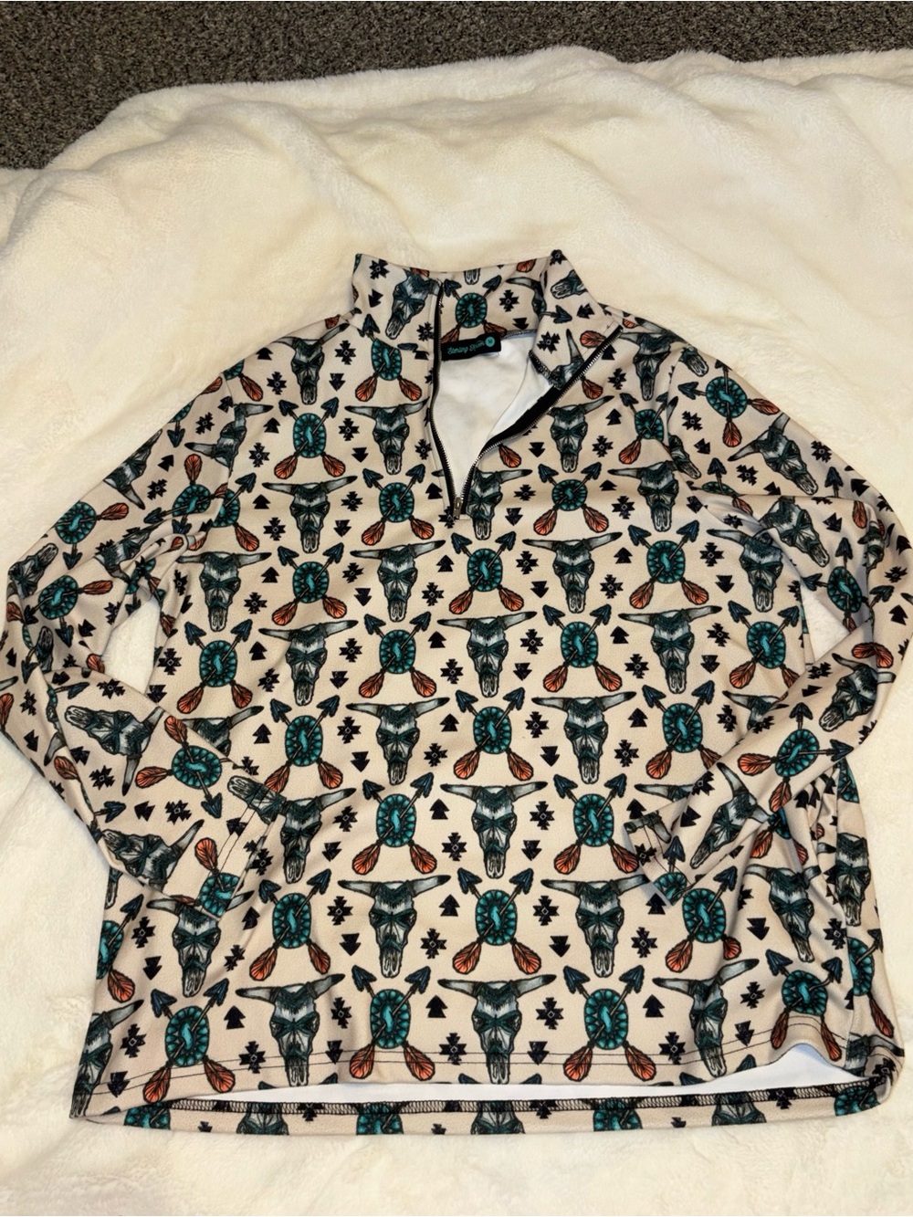 Cream Southwestern-Print Quarter-Zip Pullover Jacket
